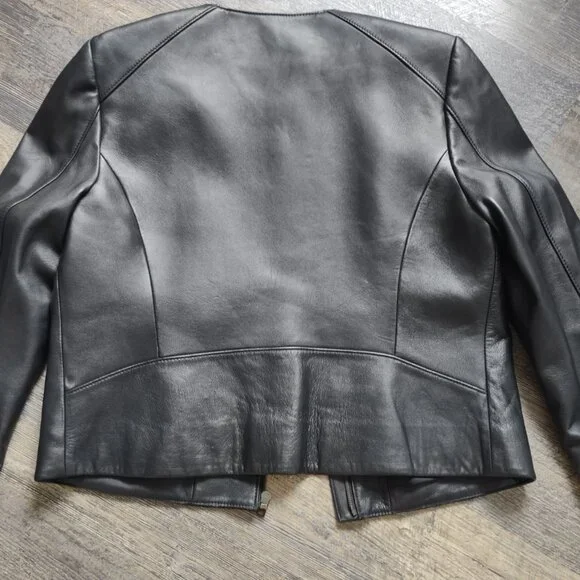 Coach Lamb Leather Black Jacket Zipper front Sz 12